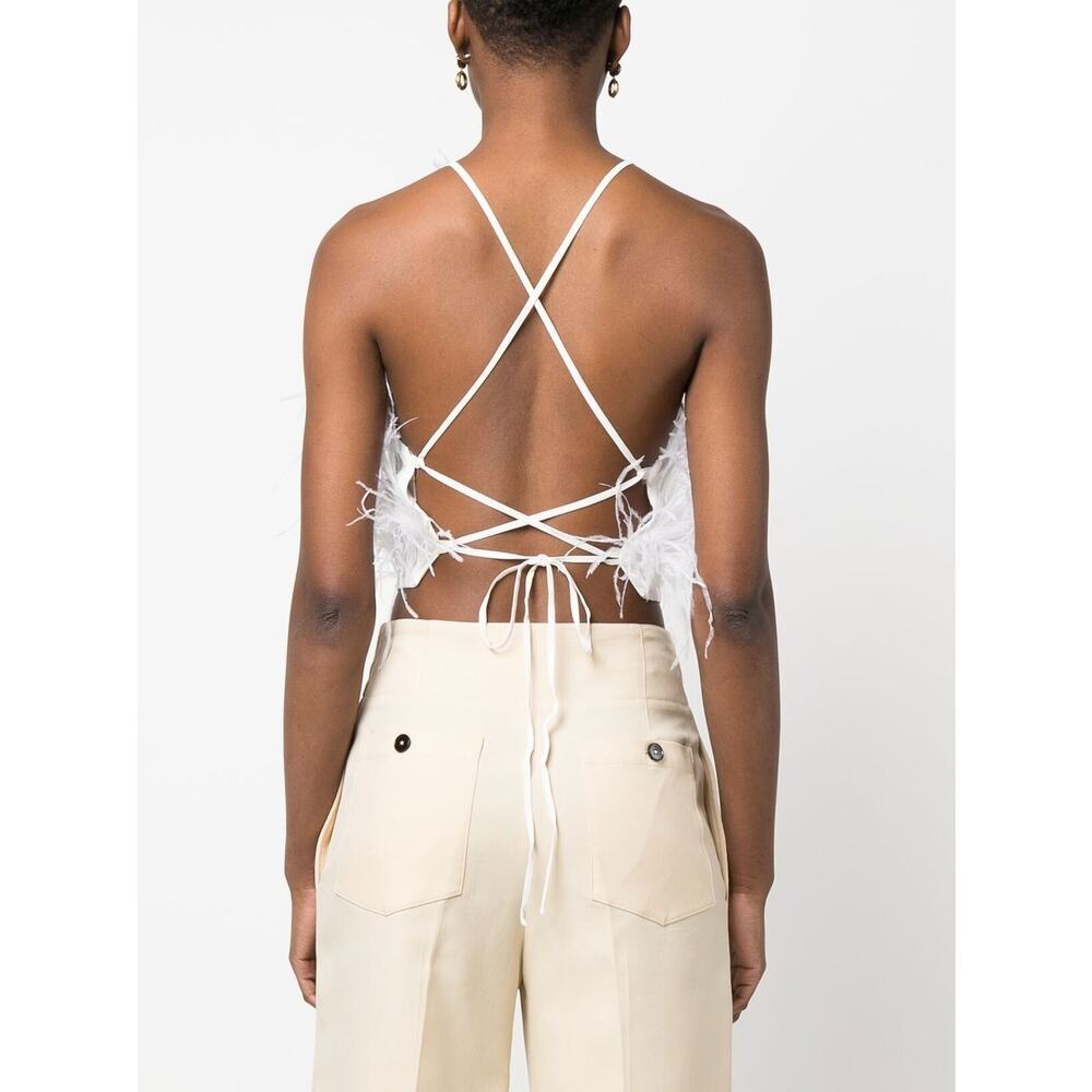 Cult Gaia Joey Reather Crepe-de-Chine Top in Off White Size L NEW - Picture 2 of 11